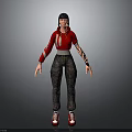 Woman in Red Hoodie and Dark Pants with Black Hat and Red Shoes