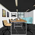 Modern Office Interior With Open Layout Wooden Wall Desks Chairs And Hanging Lights