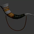 Wooden Horn Shaped Daily Life Accessory With Silver Metal Decorative Bands And Hanging Rope