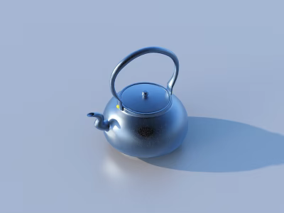 Modern Stylish Silver Metallic Kettle With Rounded Body And Curved Handle 3d model