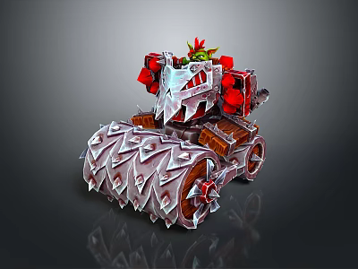 Metallic Utility Vehicle With Red Accents Green Top And Textured Wheels 3d model