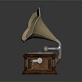 Vintage Gramophone Decorative Piece With Brass Horn And Wooden Base