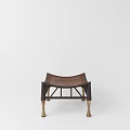 Exquisite Vintage Curved Riveted Leather Stool With Brass Decorative Feet And Sturdy Dark Solid Frame