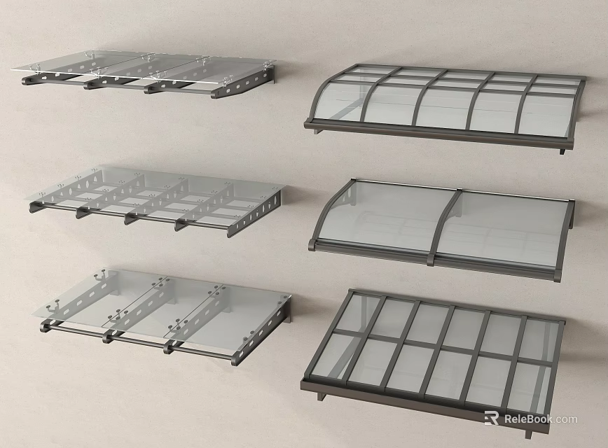 Various Modern Glass Canopy Styles With Sturdy Frame Structures And Clear Panels 3d model