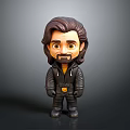 Cartoon Character Figurine with Brown Hair Black Jacket and Pants in Chibi Style