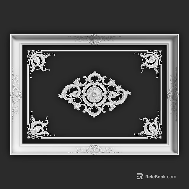 Elegant Interior Ceiling Design With Central Medallion And Symmetrical Carved Patterns 3d model