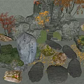 Natural Decorative Stones With Autumn Trees Green Plants And Small Shrubs