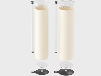 White Cylindrical Equipment With Transparent Lids Black Bases And Hooks 3d model