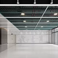 Modern Minimalist Lobby Reception Area With Geometric Walls Lighting Strips And Open Space