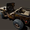 Classic Old Rusty Vintage Jeep With Bright Headlights And Big Tires