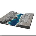 Stunning 3D Natural Landscape Of Mountain Terrain Surrounding Clear Blue Alpine River In Deep Valley