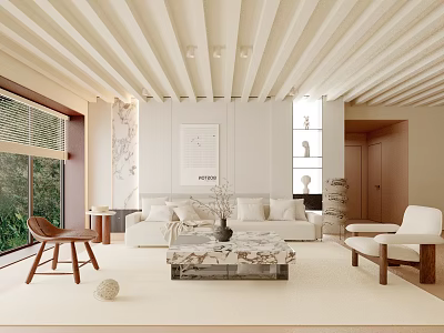 Modern Living Room Interior Design With White Sofa Coffee Table And Wooden Elements 3d model
