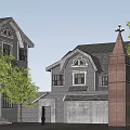 Classical Office Building Exterior With Tower Gates Arched Entrance And Green Trees