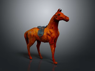 Realistic Orange Horse Model With Blue Saddle And Gray Background Decor 3d model