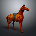 Realistic Orange Horse Model With Blue Saddle And Gray Background Decor