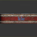 Rustic Metal Bar Counter With Blue Red Finish And KAZINO Signage