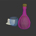 Refreshing Pink Drink in Transparent Glass Bottle with Glass Cup and Small Label