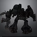 Futuristic Black Mecha Models Featuring Large And Small Robotic Designs