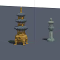 Traditional Chinese Pagoda And Stone Lantern Sculptures With Multi Layered Design