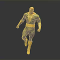 Muscular Superhero In Black Yellow Costume With Lightning Symbol On Chest Walking Against Gray Background