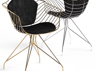 Modern Single Chair With Gold Silver Metal Wire Frame Black Velvet Seat Design 3d model