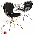 Modern Single Chair With Gold Silver Metal Wire Frame Black Velvet Seat Design