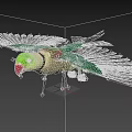 Green Parrot With Spread Green Wings And Red Beak On Black Background