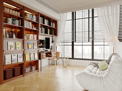 medieval study desk bookcase sofa curtain venetian blinds floor decoration computer chair 3d model