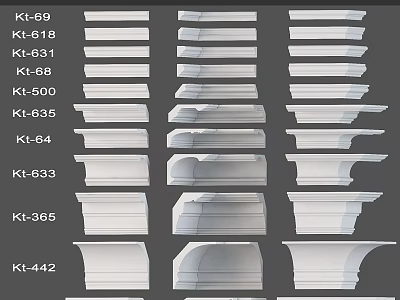 Collection Of Decorative Architectural Components With Various Profiles And Model Numbers 3d model