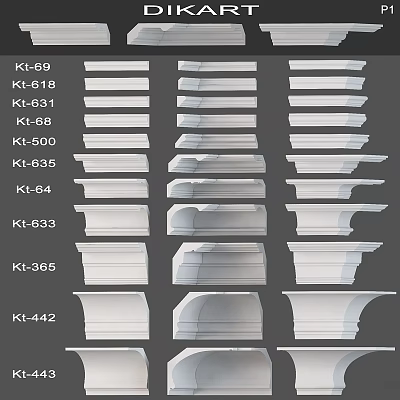 Collection Of Decorative Architectural Components With Various Profiles And Model Numbers 3d model