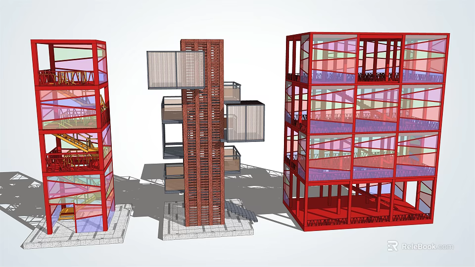Road Facilities Red Steel Frame Structure With Multi layer Design And Transparent Panels 3d model 