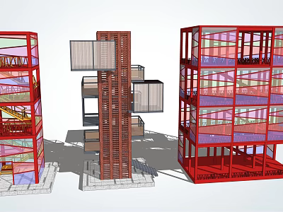 Road Facilities Red Steel Frame Structure With Multi layer Design And Transparent Panels 3d model