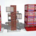 Road Facilities Red Steel Frame Structure With Multi layer Design And Transparent Panels 3d model