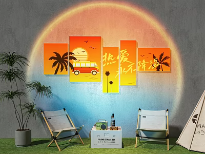 Camping wind clock-in photo wall milk tea shop clock-in wall clock-in photo wall 3d model
