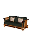 Indoor Dark Colored Multi Seater Sofa With Wooden Frame And Rabbit Patterned Cushions