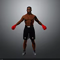 Shirtless Male Boxer Posing In Red Gloves And Black Shorts On Gray Background