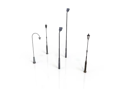 Various Street Lamp Designs With Metal Poles And Classic Lamp Heads 3d model