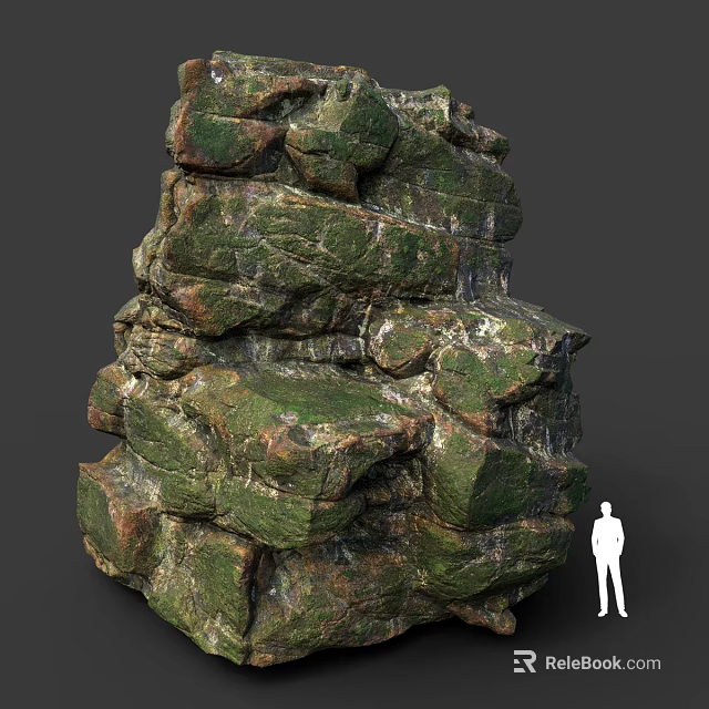 Giant Natural Stone Formation With Green Brown Mossy Texture And Human Silhouette 3d model 