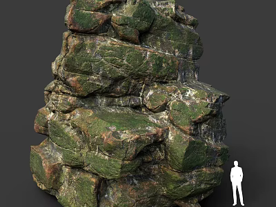 Giant Natural Stone Formation With Green Brown Mossy Texture And Human Silhouette 3d model