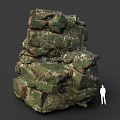 Giant Natural Stone Formation With Green Brown Mossy Texture And Human Silhouette