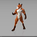Anthropomorphic Fox Character With Muscular Build Orange Fur White Chest Standing Pose