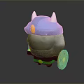 Cute Cartoon Game Character Featuring Blue Helmet White Horns Red Body Purple Eyes Yellow Shield