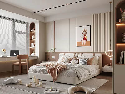Modern Minimalist Girls Room Children's Room Girls Bed Toy Desk Chair Locker 3d model