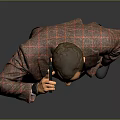 Stylish Man In Checkered Suit Talking On Phone With Hand In Pocket And Gray Background