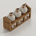 Ceramic Spice Jars With Lids On Wooden Rack Featuring Small Drawers