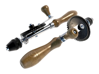 Manual Industrial Hand Tools With Engraved Wooden Handles And Metal Gear Components 3d model
