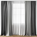 Layered Gray And White Thick Curtains With Sheer Panels Hanging By Window 3d model