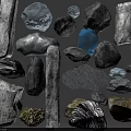 Various Types of Natural Stones and Wood Pieces for Decorative Design Projects