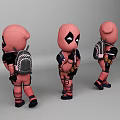 Pink 3D Cartoon Character Resembling Deadpool With Backpack In Multiple Angles 3d model