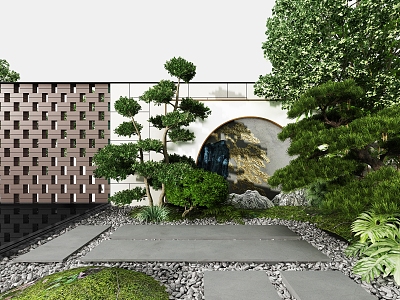 Landscape sketch interior landscape wall courtyard landscape small landscape plant collocation modeling 3d model